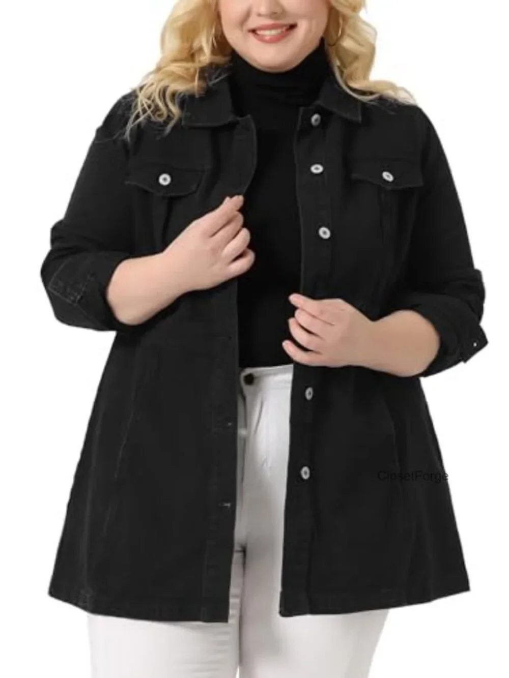Plus Size Denim Jacket Buttons Long Sleeve Jean Jacket Women